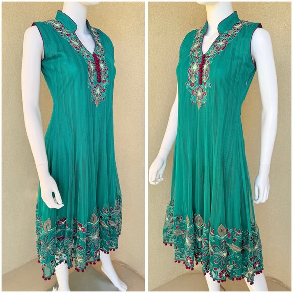 Emerald Embroidered Indian Anarkali Kurti Style Dress - Picture 3 of 8